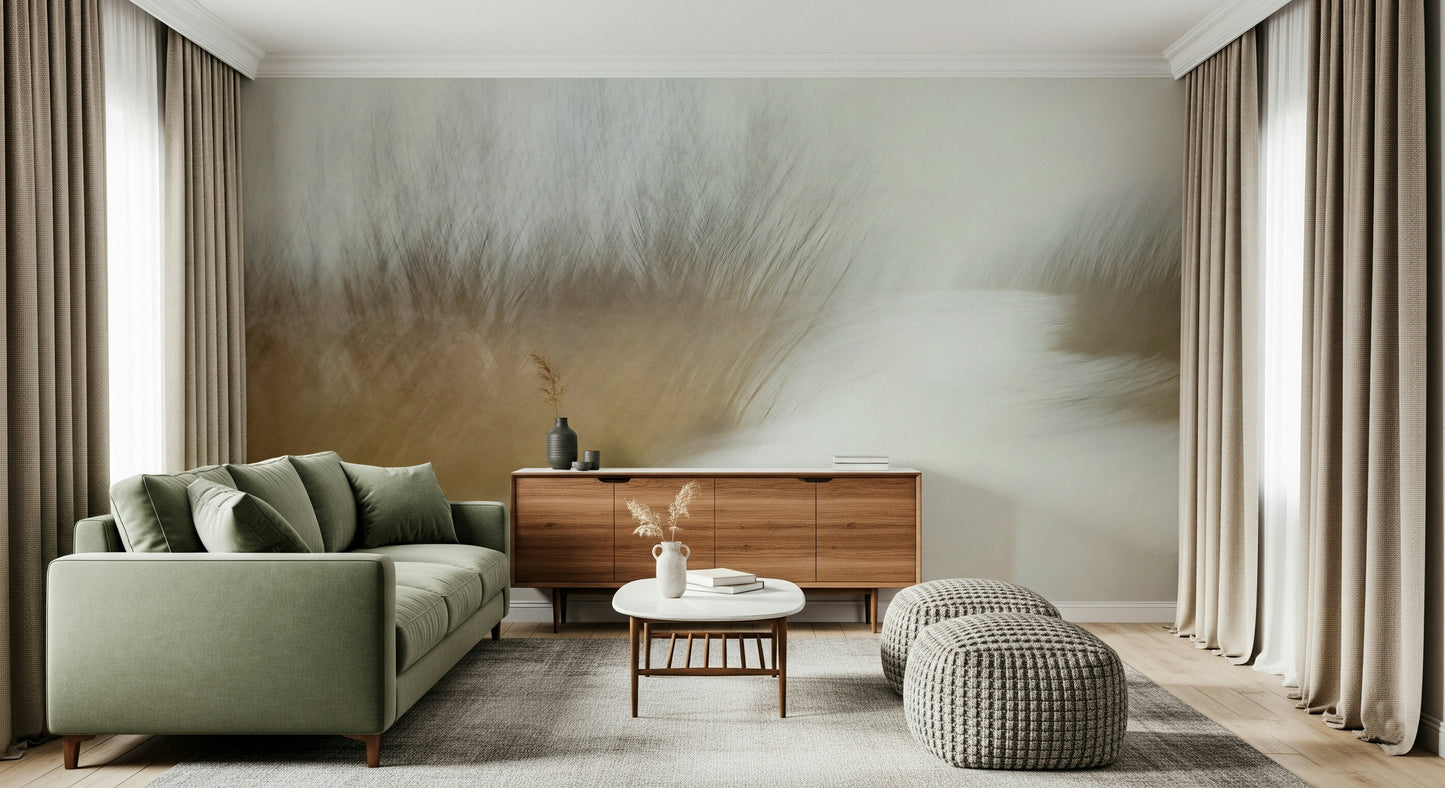 An artistic soft focus mural on minimalist wallpaper.