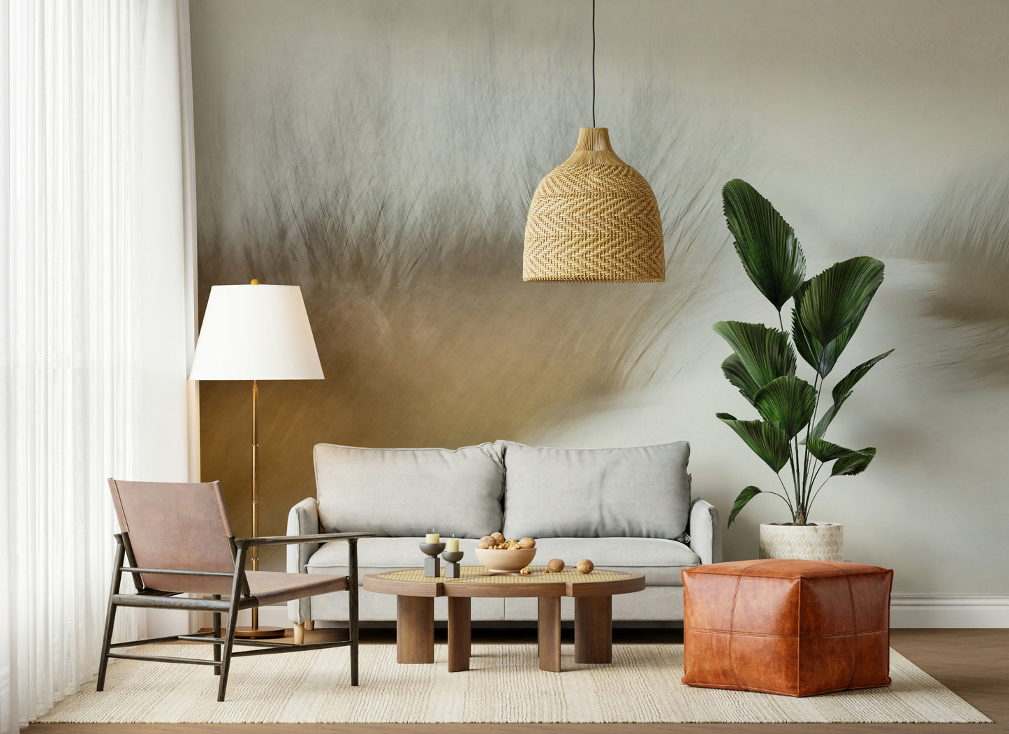 A beautiful subtle abstract wallpaper mural with a blurred horizon effect.