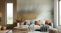 A peaceful modern abstract mural on decorative wallpaper.