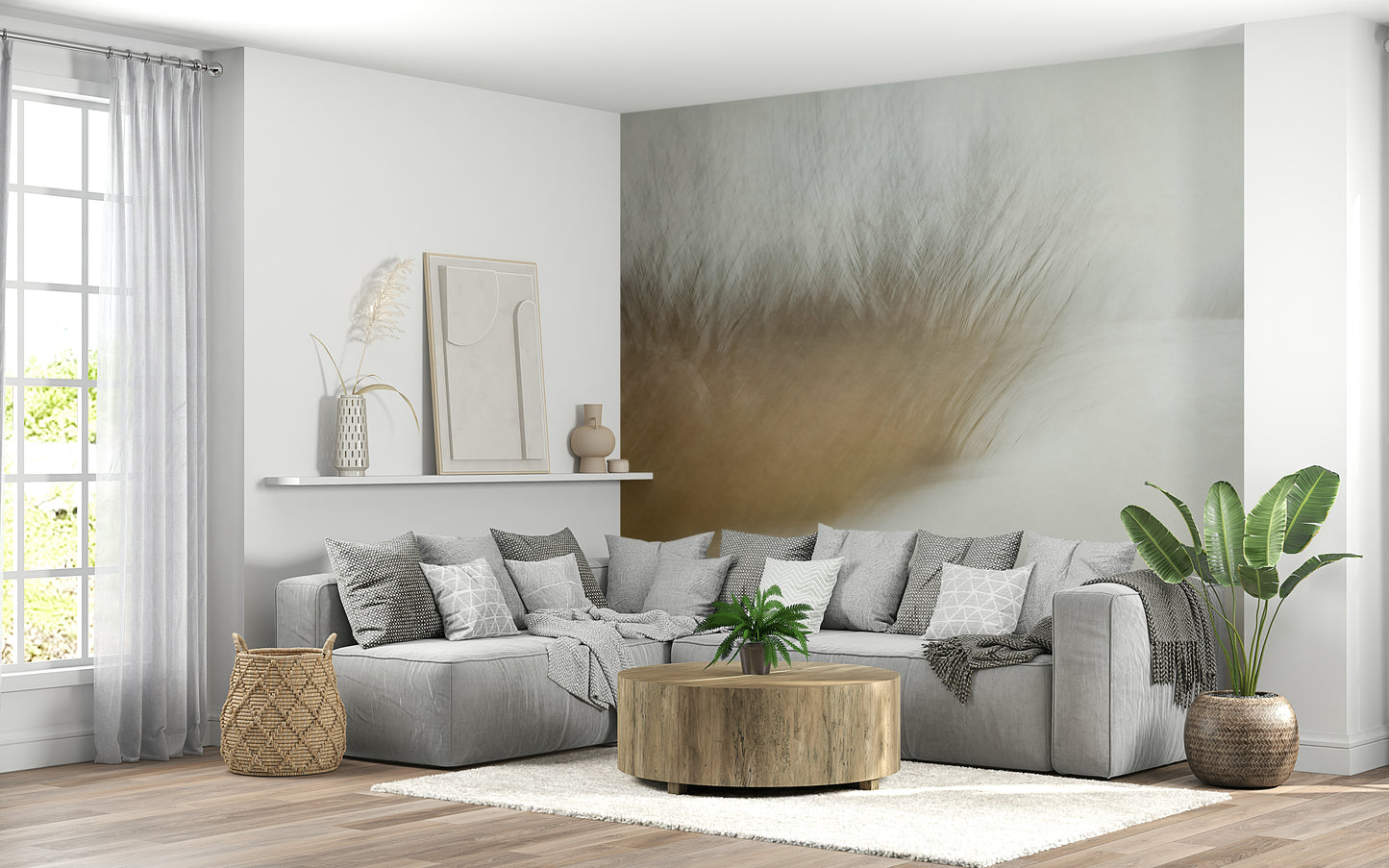 An artistic minimalist form mural for home decor.