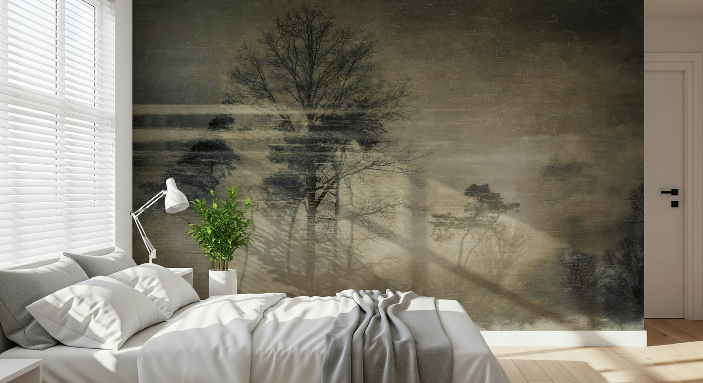A beautiful ethereal forest wallpaper mural for a modern, tranquil home.