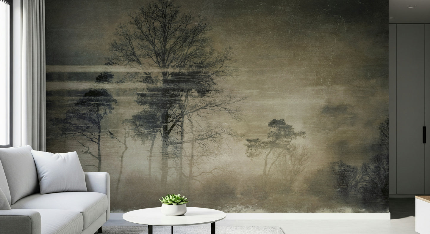 A beautiful wide-angle wall mural of a dreamy wood.