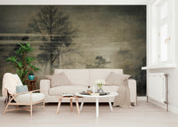A calming serene forest wallpaper mural that defines a space.