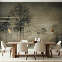 A graceful subtle tree wall mural in cool, natural tones.