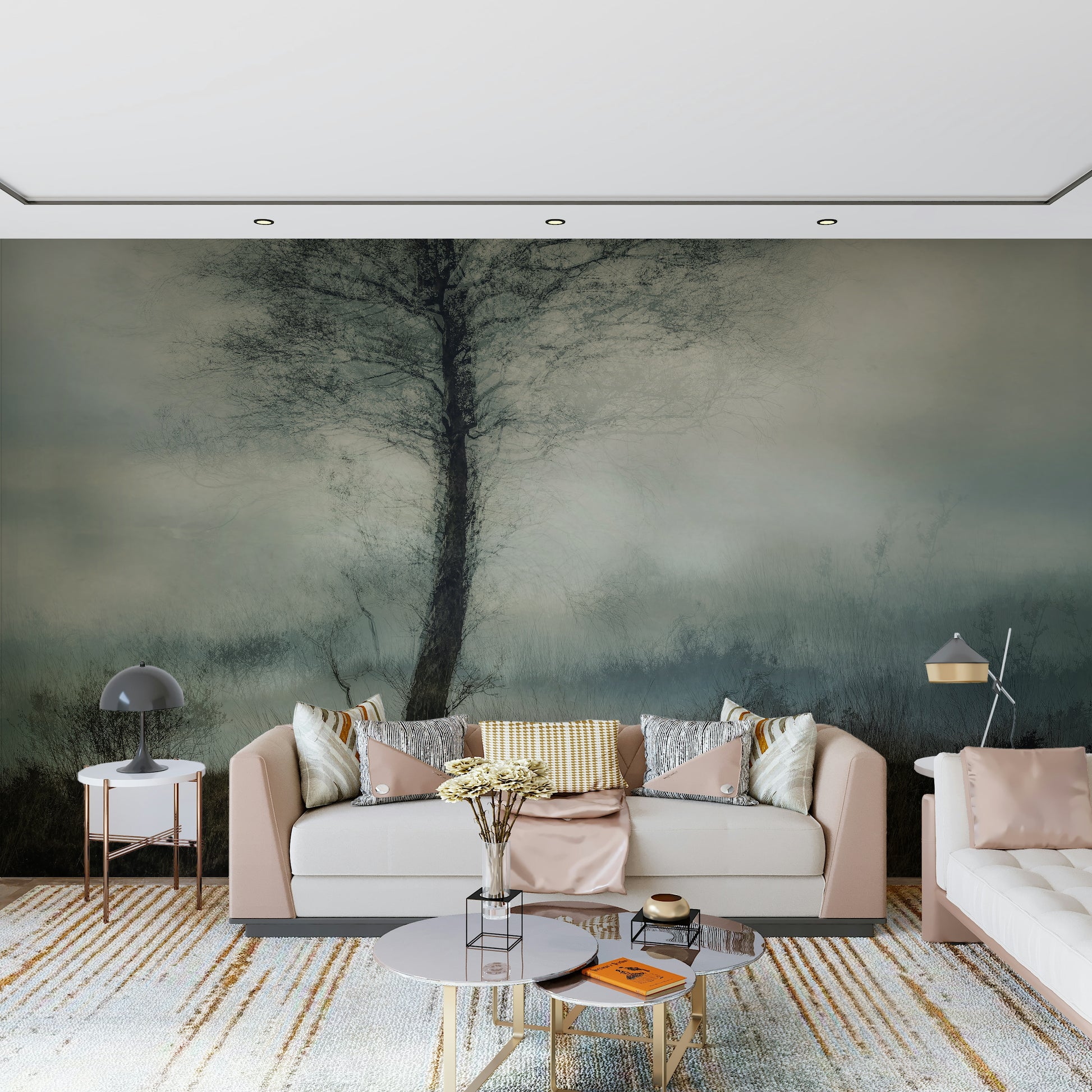 A contemplative gentle mist wallpaper mural for a feature wall.
