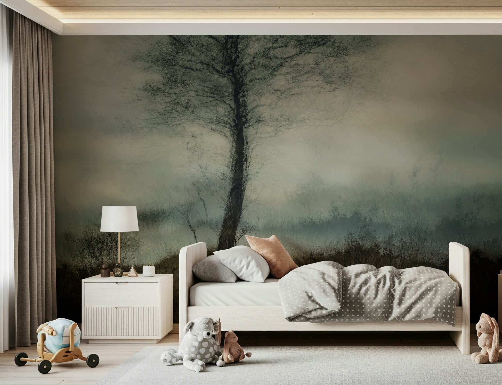 A serene ethereal forest wall mural for your decor.