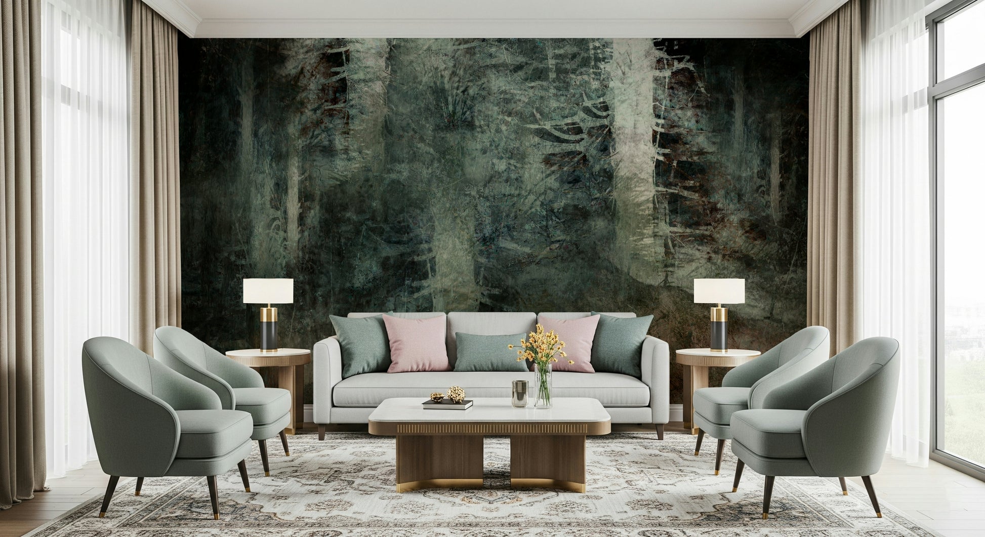 An artistic nature inspired mural for home decor.