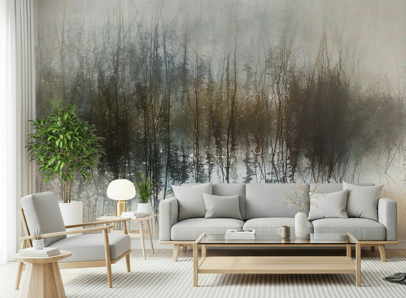 A beautiful ethereal abstract wallpaper mural with a calming, reflective effect.