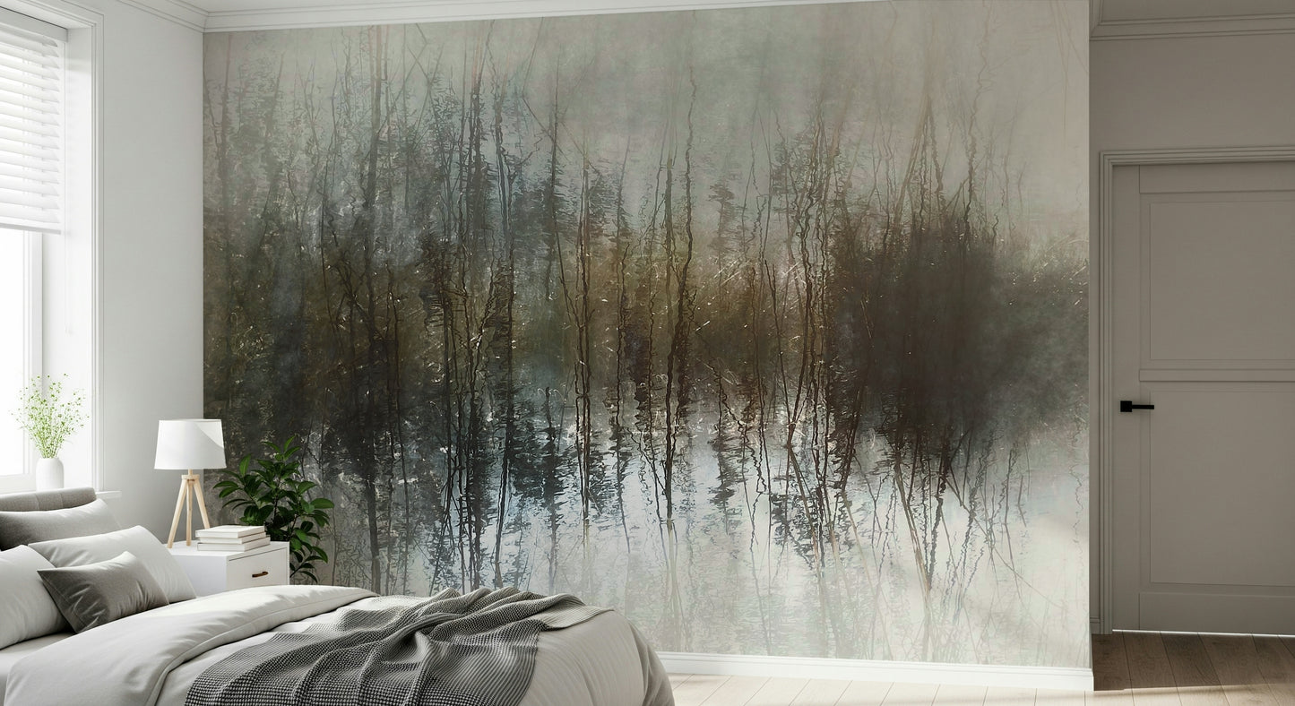 A serene fluid pattern wall mural for contemplative decor.