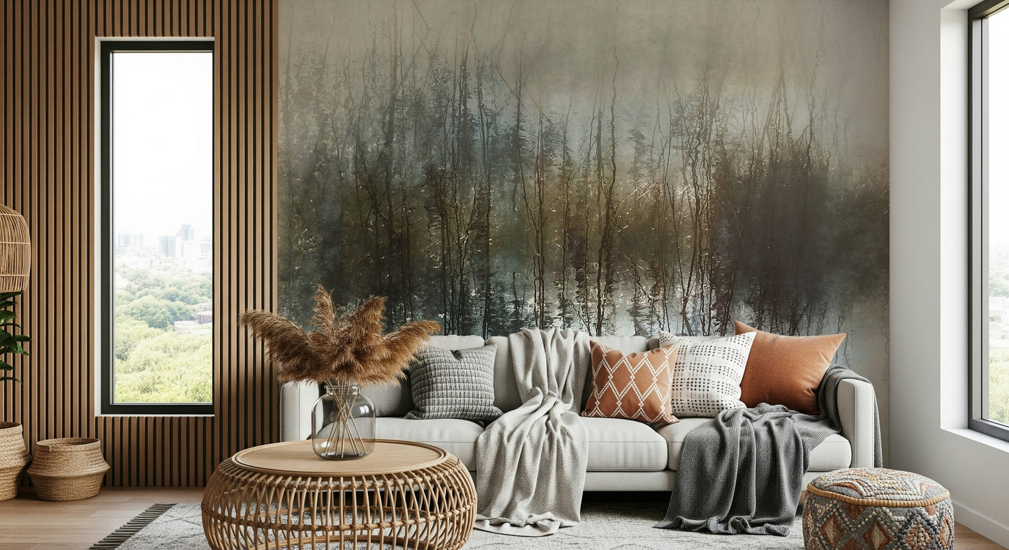 A calming abstract design wallpaper mural that defines a space.