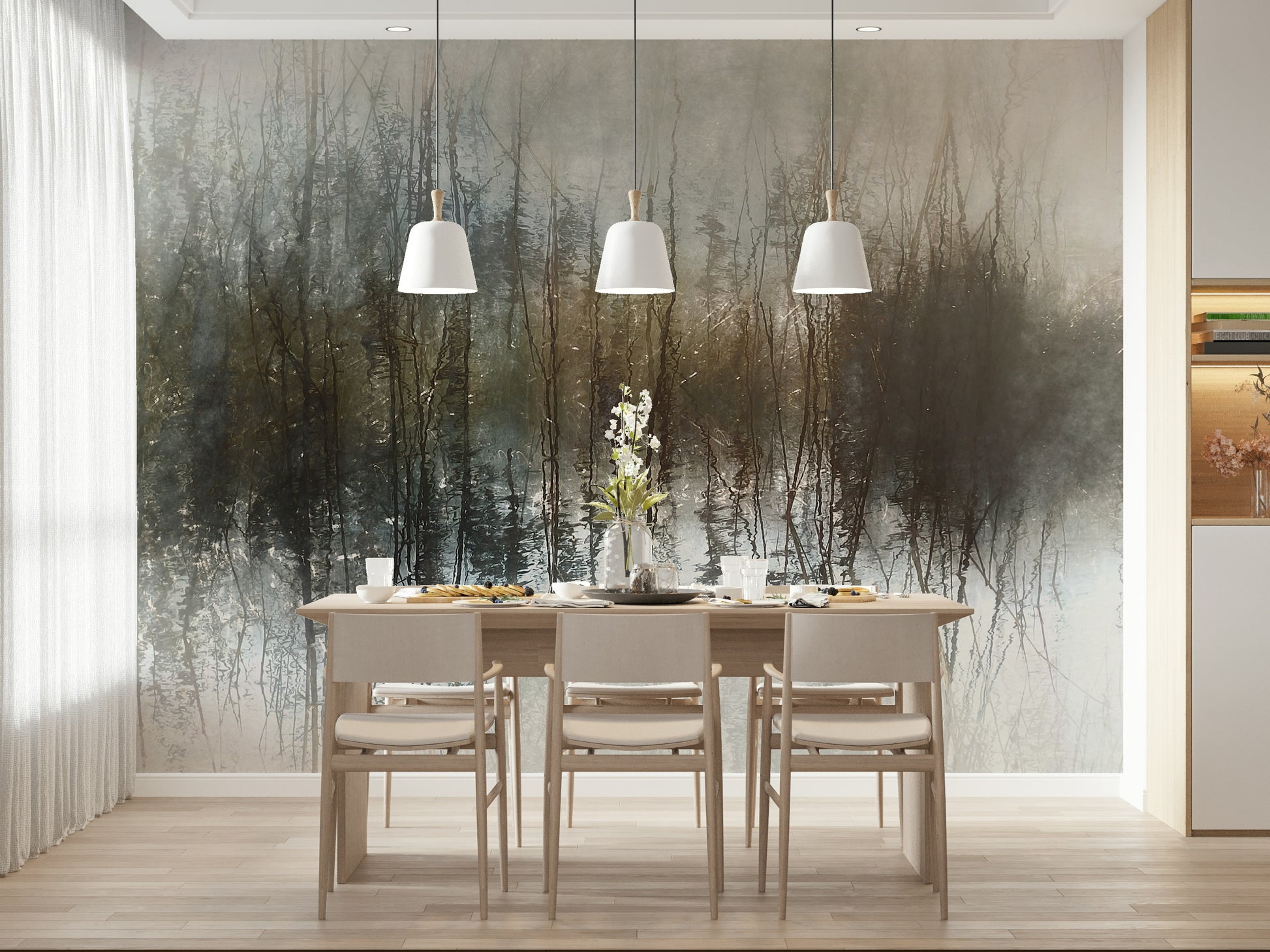 An artistic soft focus mural on minimalist wallpaper.