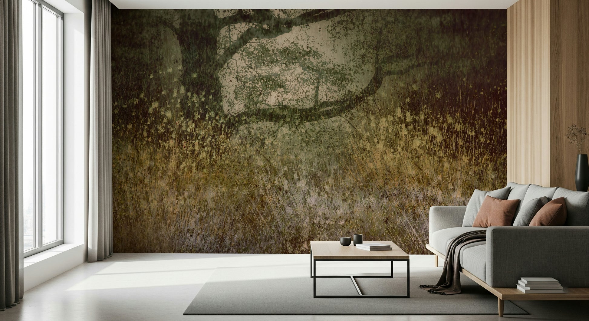 A graceful subtle pattern wall mural in cool, tranquil tones.