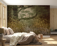 A calming abstract design wallpaper mural that defines a space.