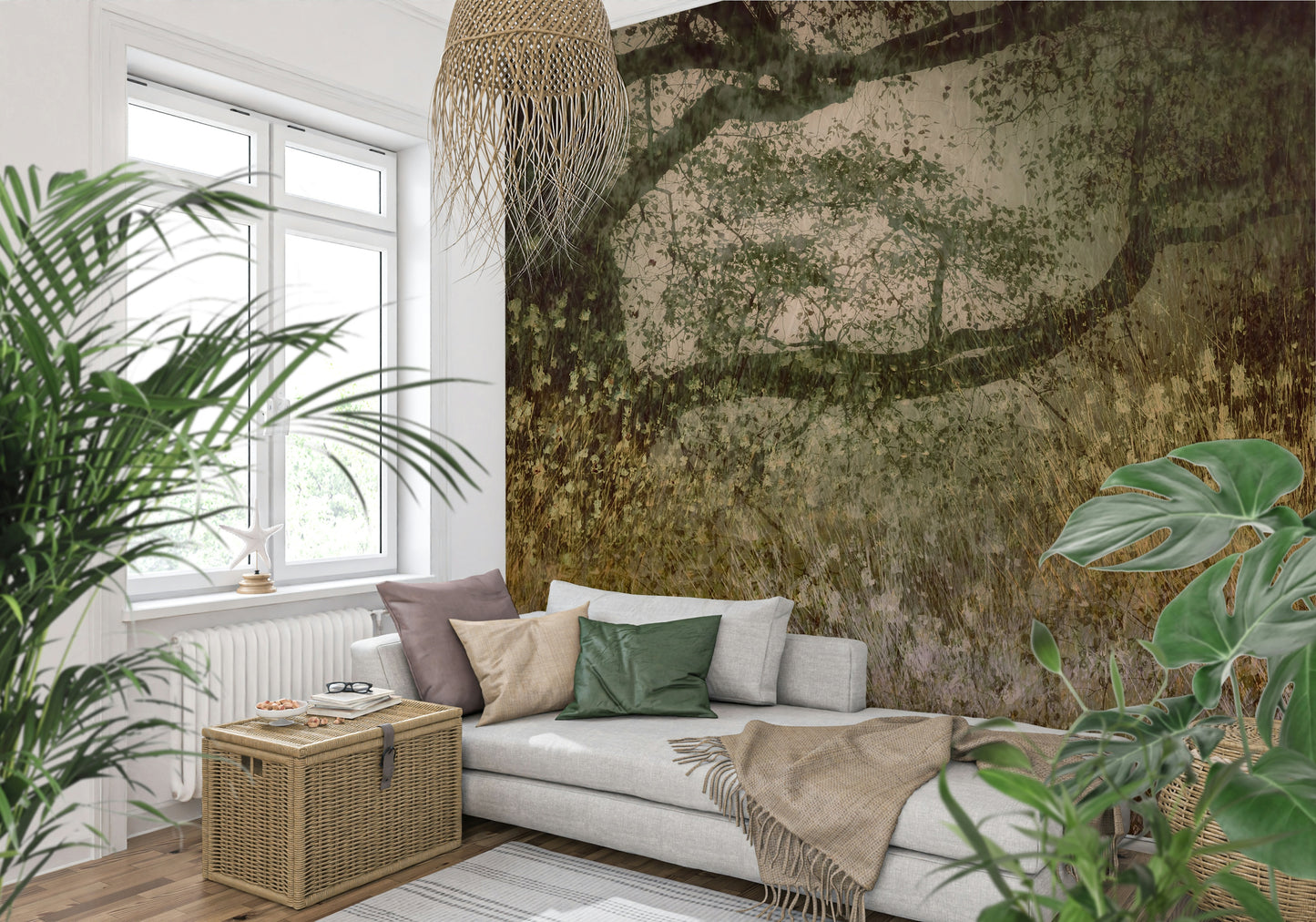 An artistic minimalist form mural for home decor.