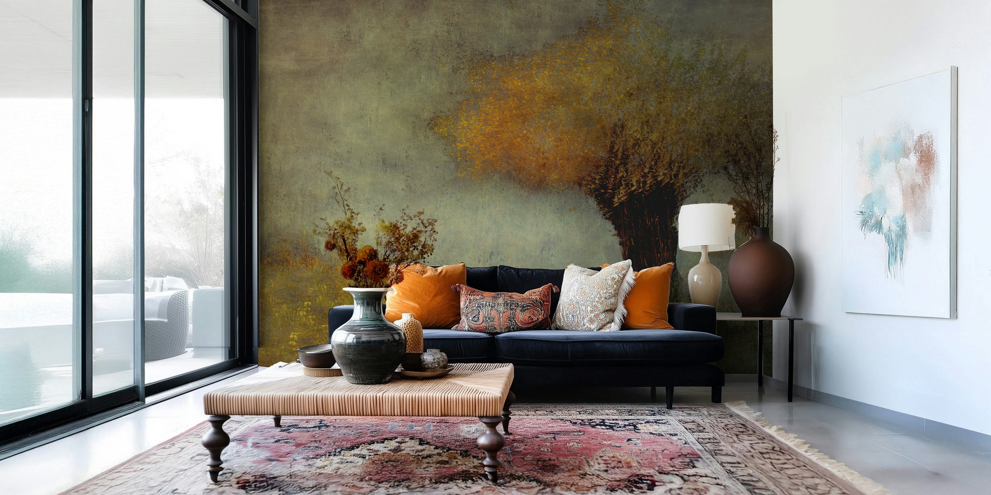A beautiful wide-angle wall mural of a dreamy wood.