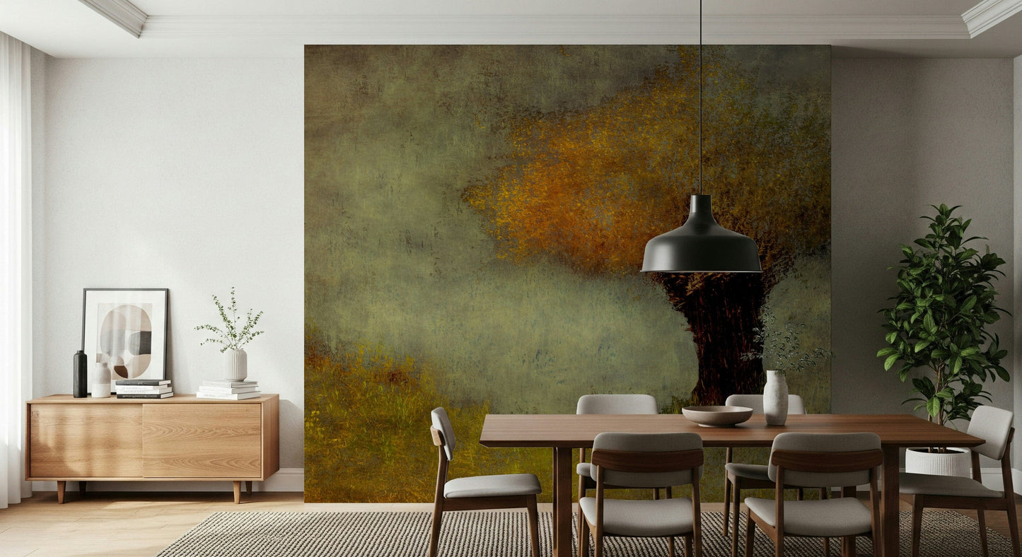 A calming serene forest wallpaper mural that defines a space.