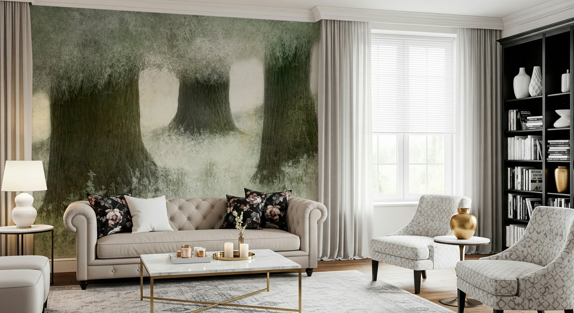 A tranquil abstract woods wall mural for contemplative decor.