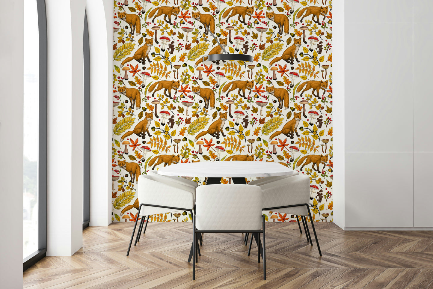 A contemplative autumn theme wallpaper mural for a feature wall.