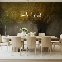 A peaceful woodland vista mural on decorative wallpaper.