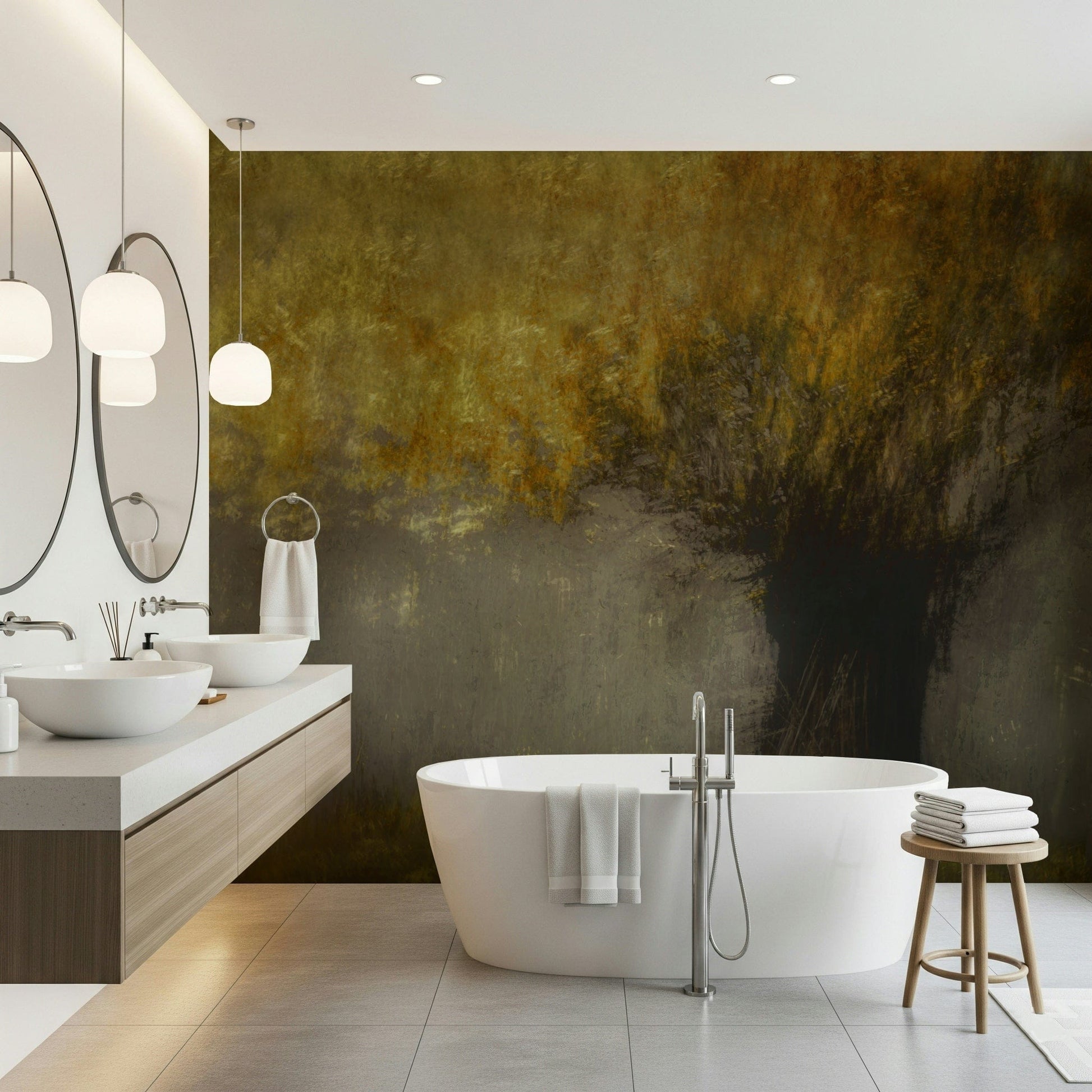 A calming serene forest wallpaper mural that defines a space.