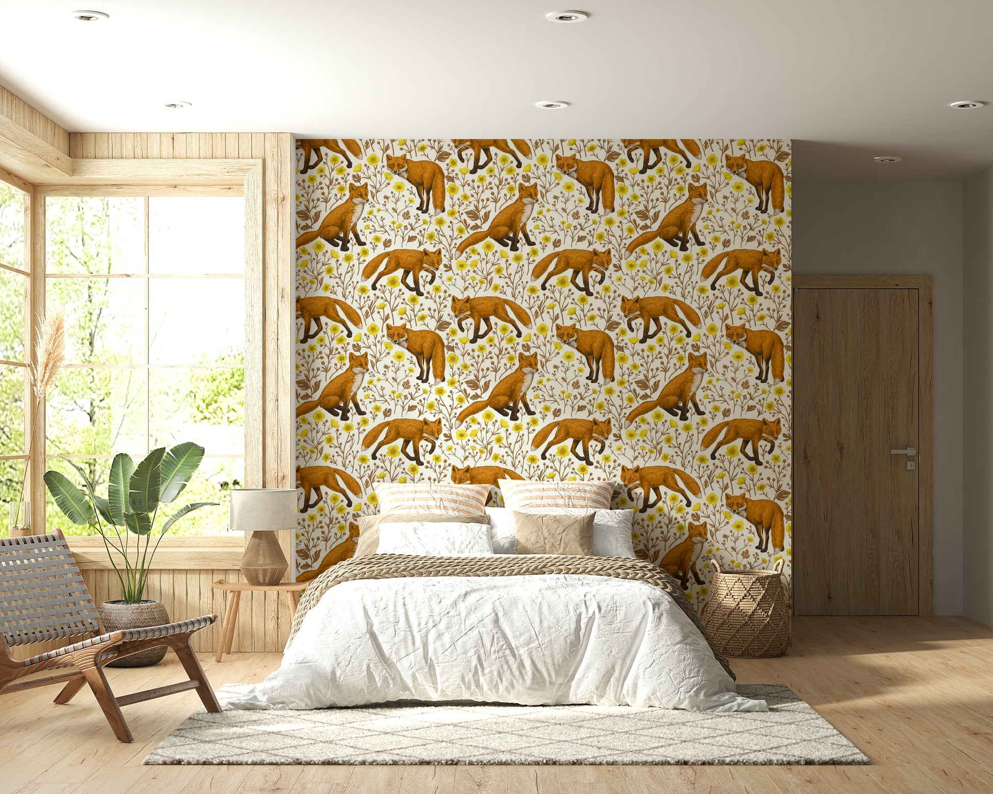 A beautiful modern art wall mural of woodland creatures.
