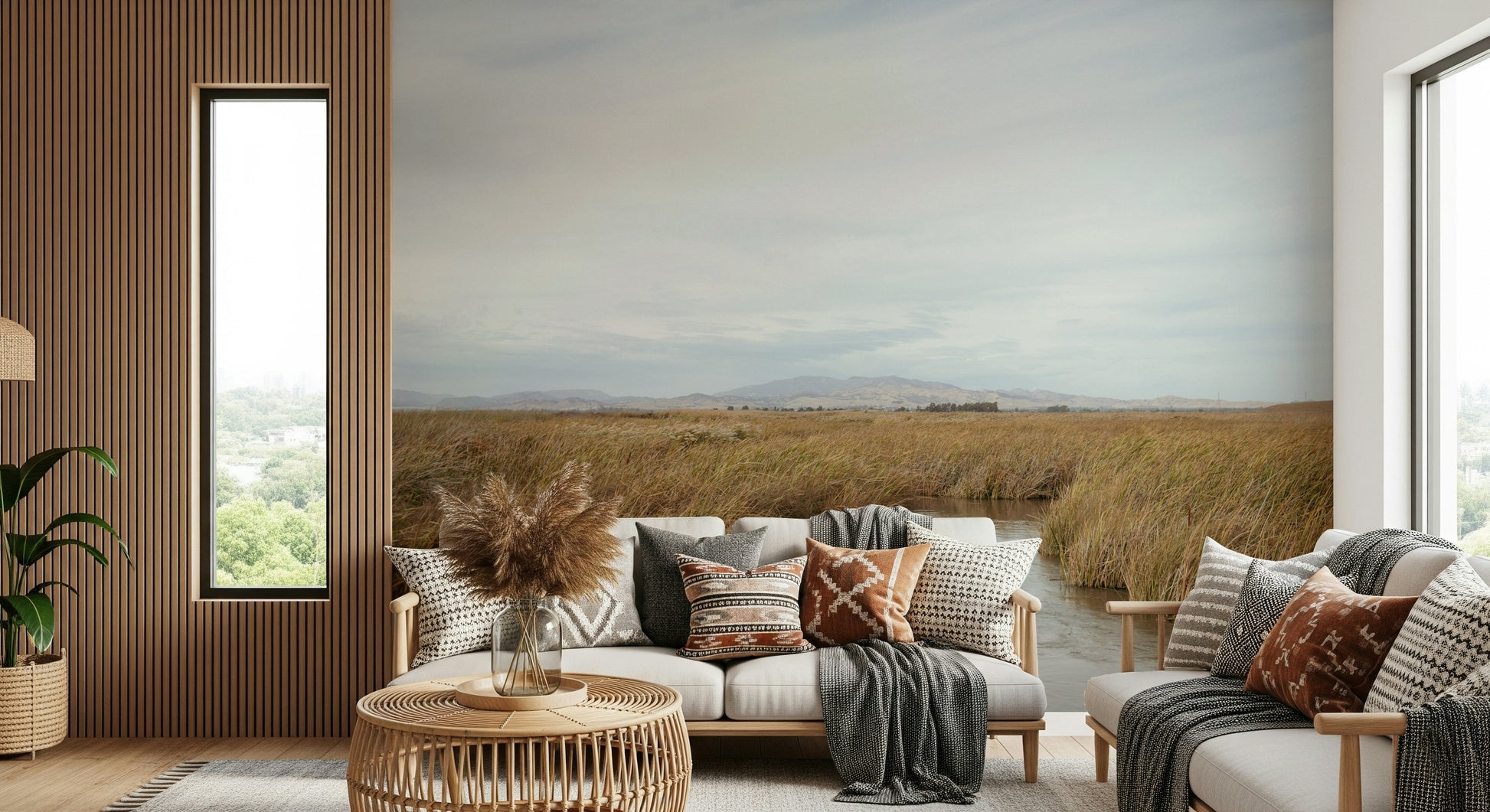 A serene subtle wetland wall mural for your decor.