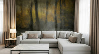 A beautiful wide-angle wall mural of a misty wood.