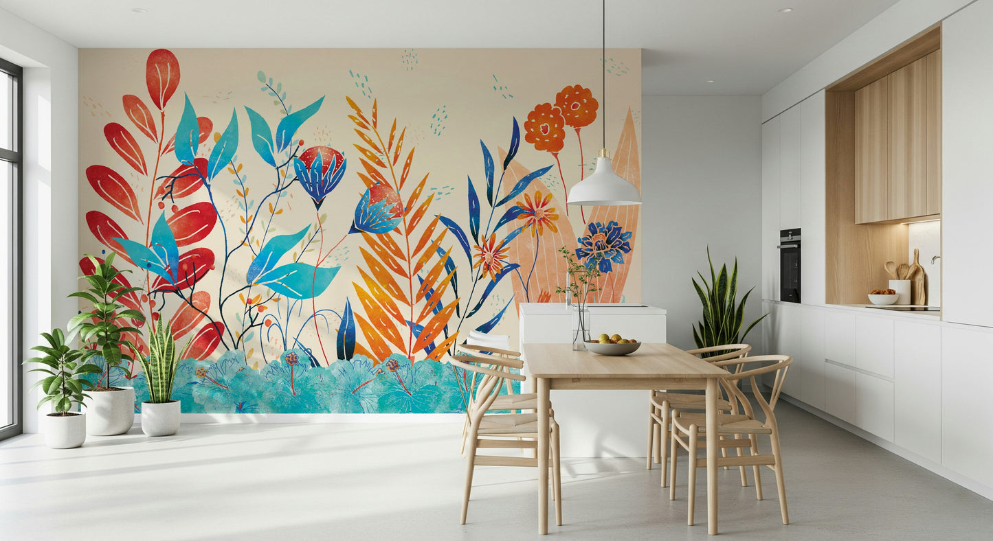 A beautiful modern art wall mural of delicate flowers.
