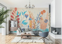A calming floral design wallpaper mural that defines a space.