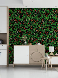 A beautiful modern art wall mural of delicate roses and insects.