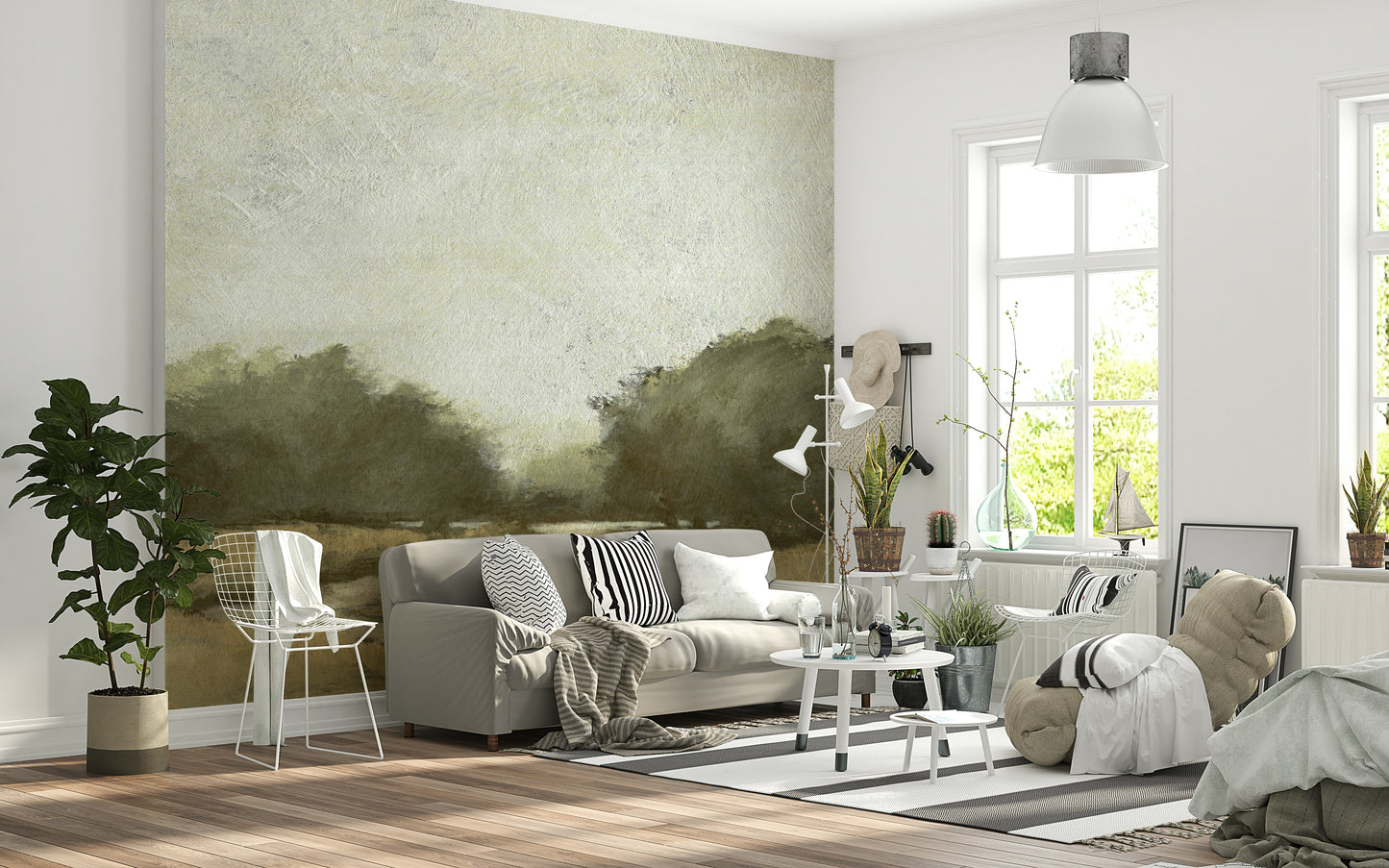 A graceful subtle pattern wall mural in cool, natural tones.