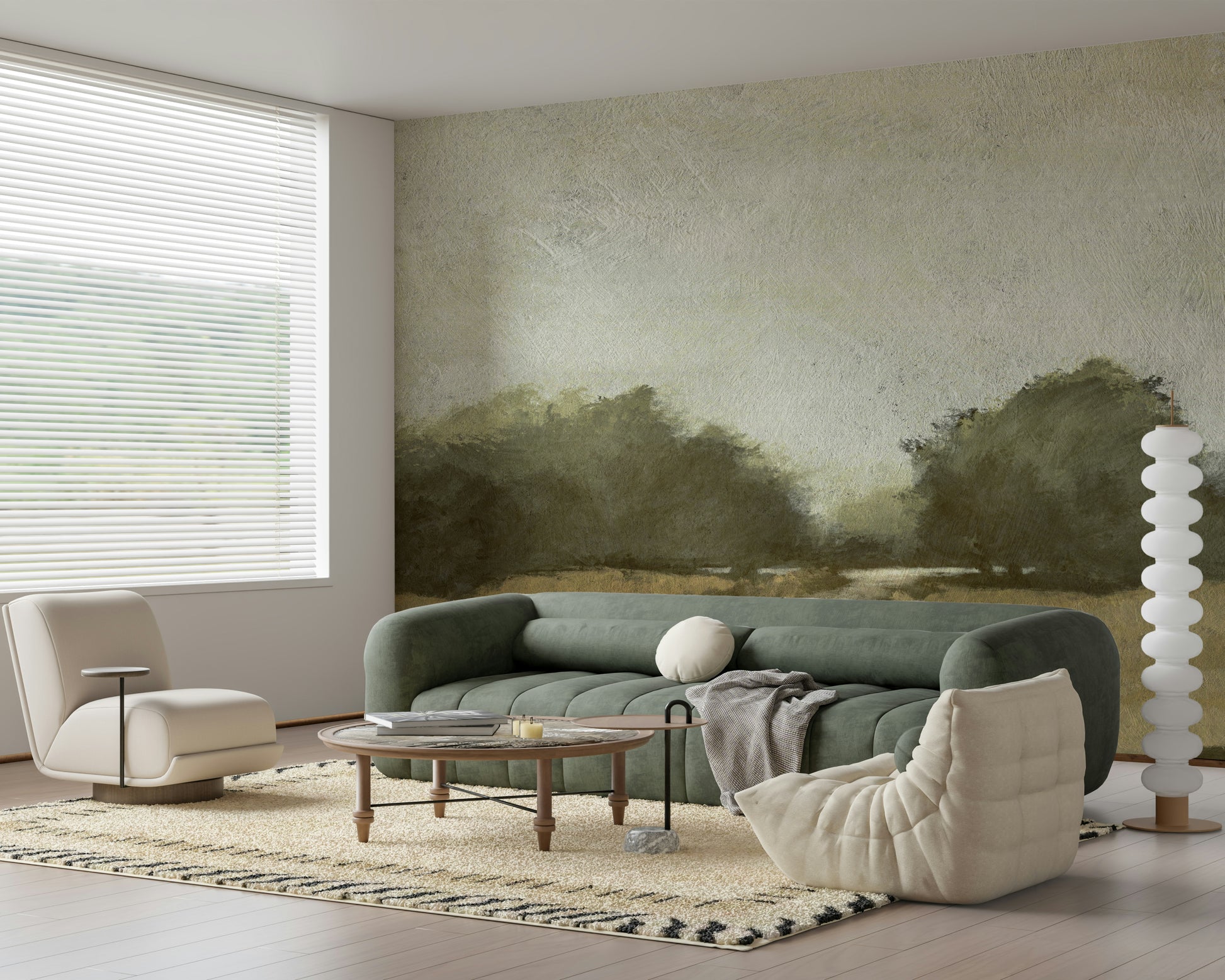 A tranquil subtle forest wall mural for your decor.