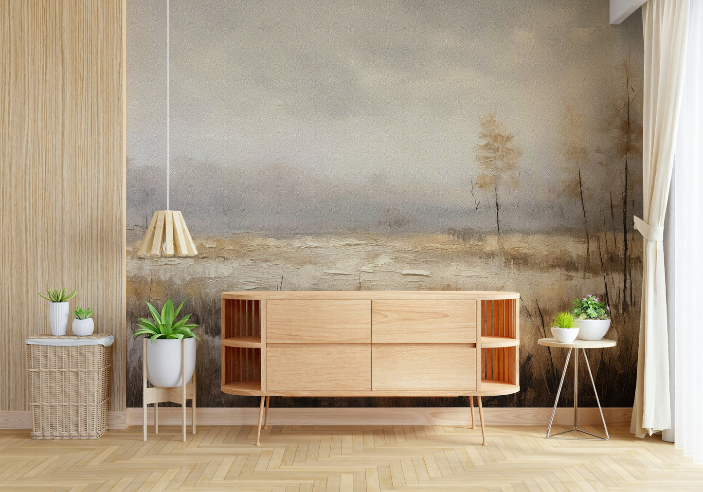 An artistic soft focus field mural on scenic wallpaper.