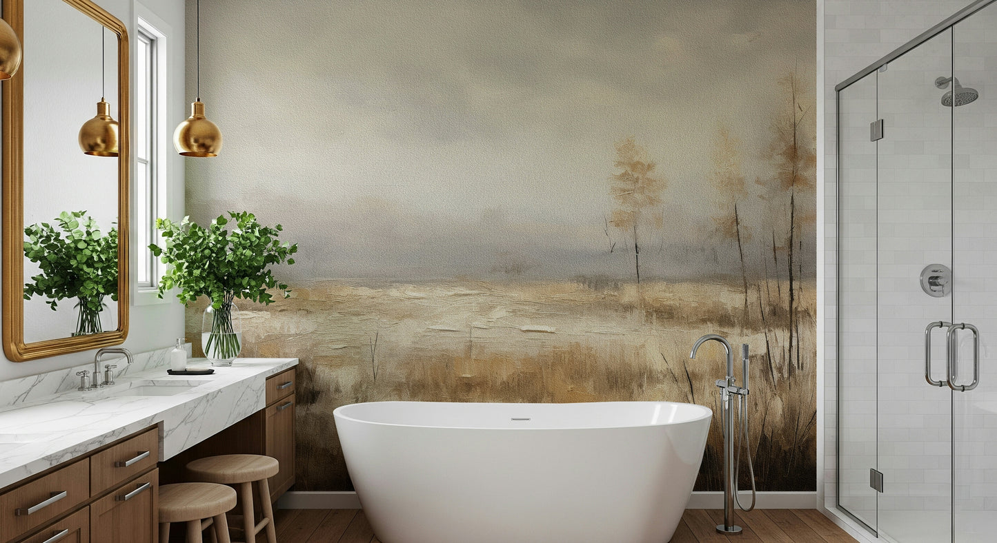 A calming serene view wallpaper mural that defines a space.