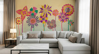 An artistic abstract bloom mural on minimalist wallpaper.