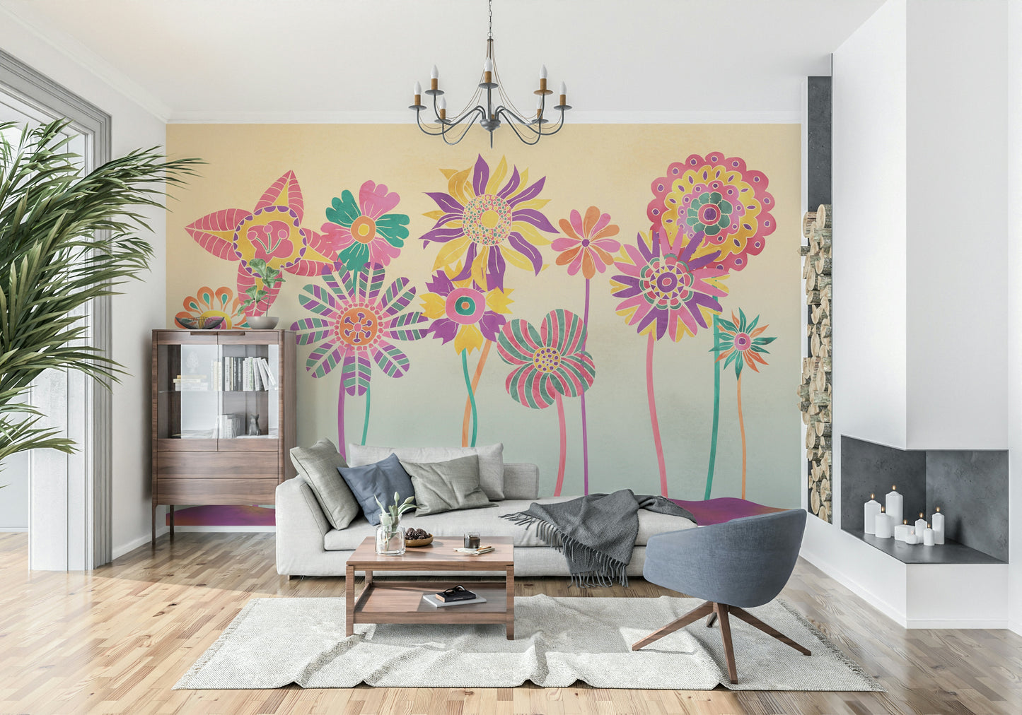 An artistic nature inspired mural for home decor.