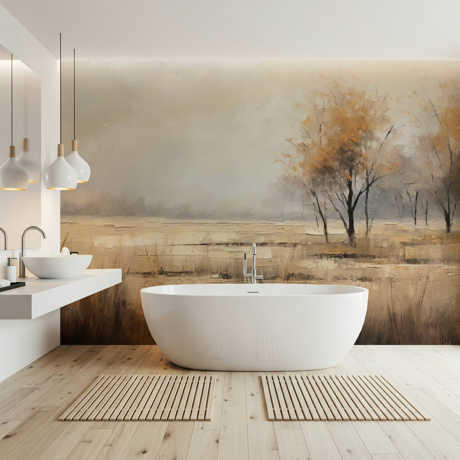 A graceful subtle pattern wall mural in warm, natural tones.
