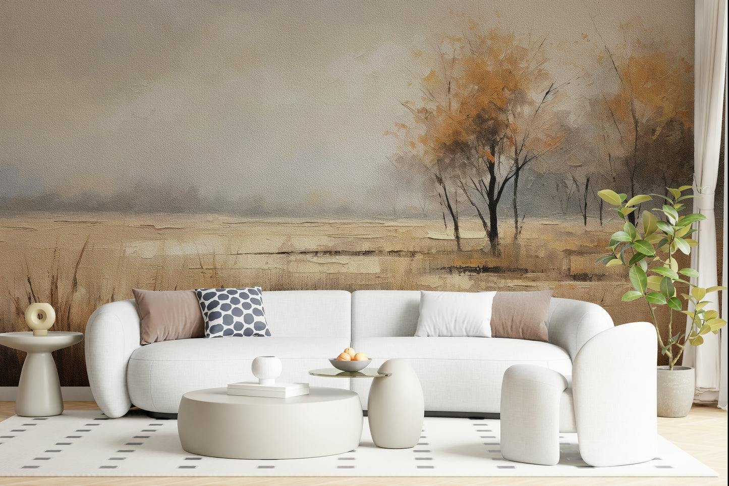 A beautiful wide-angle wall mural of a peaceful field.