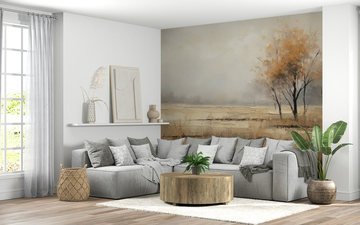 A contemplative gentle design wallpaper mural for a feature wall.