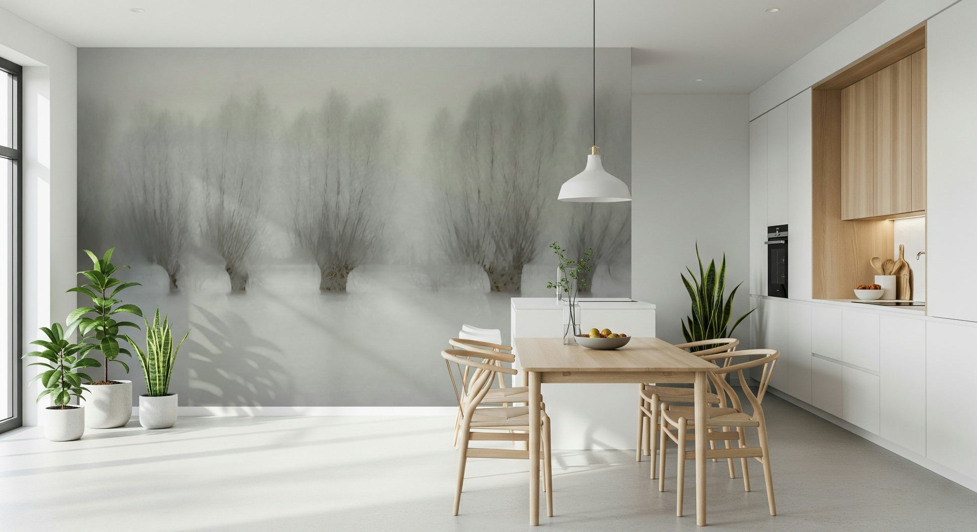 A contemplative gentle haze wallpaper mural for a feature wall.