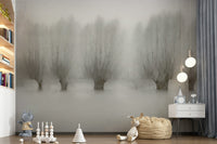 A calming serene forest wallpaper mural that defines a space.
