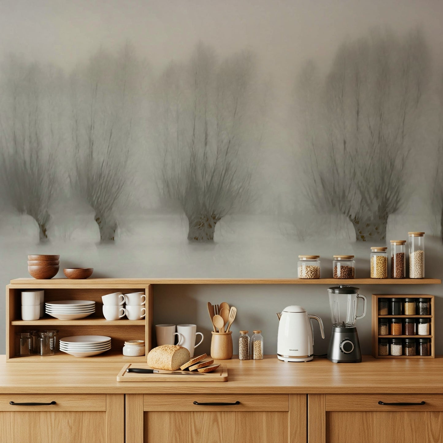 An artistic soft focus landscape mural on scenic wallpaper.