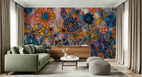 A beautiful vibrant wildflower wallpaper mural for a modern, cheerful home.