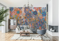 A calming floral design wallpaper mural that defines a space.