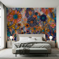 A beautiful modern art wall mural of delicate flowers.