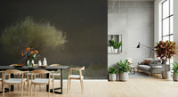 A beautiful wide-angle wall mural of a misty wood.