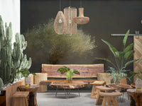 A peaceful woodland vista mural on decorative wallpaper.