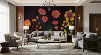 A contemplative floral pattern wallpaper mural for a feature wall.