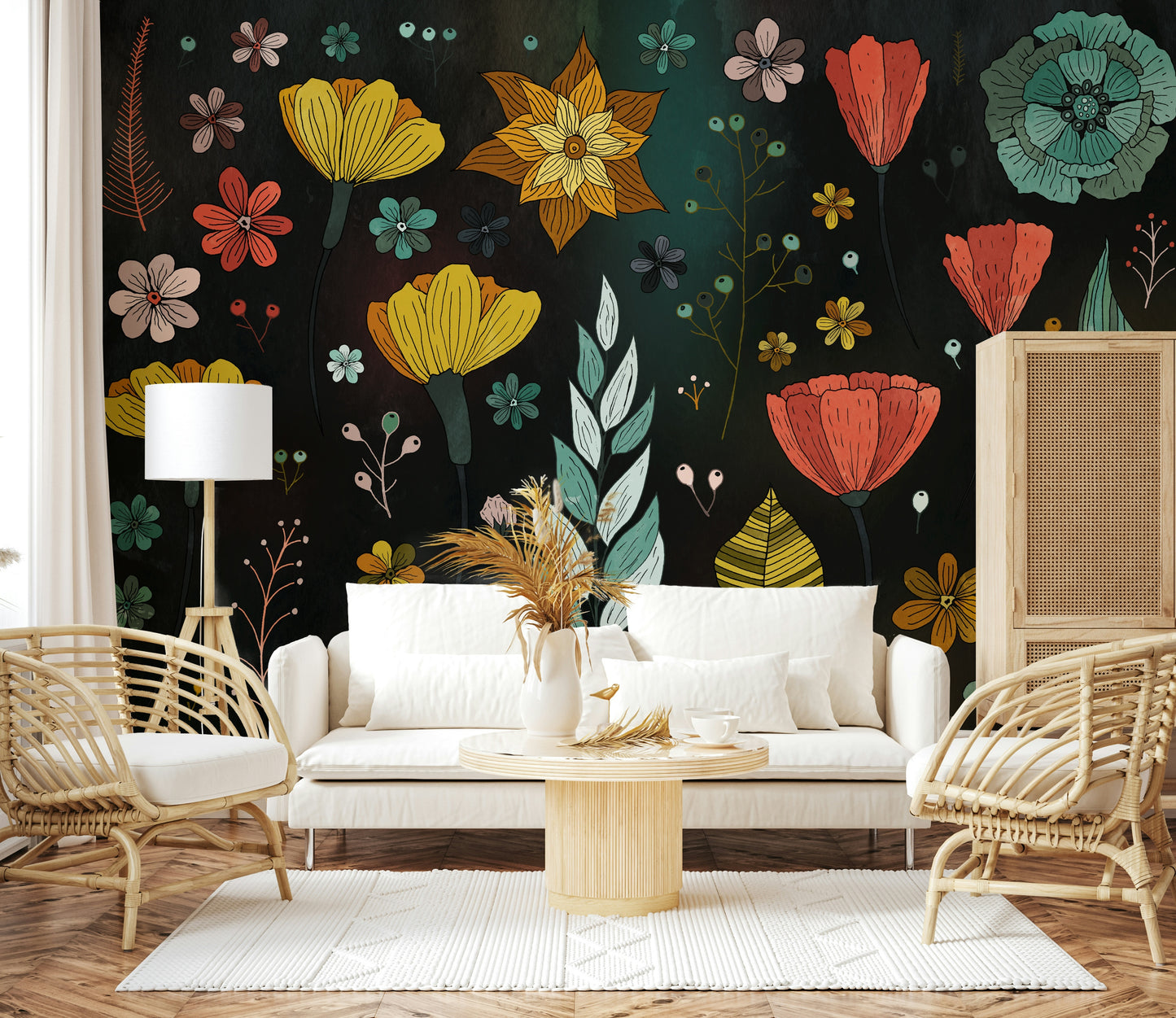 A serene tranquil flower wall mural for balanced decor.