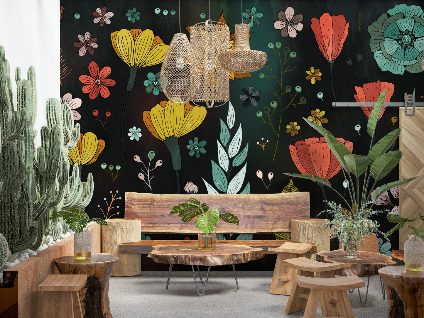 An artistic nature inspired mural for home decor.